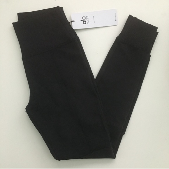 NWT ALO YOGA AIRLIFT AVENUE BLACK HIGH WAISTED MOTO LEGGINGS S XS - Picture 9 of 13